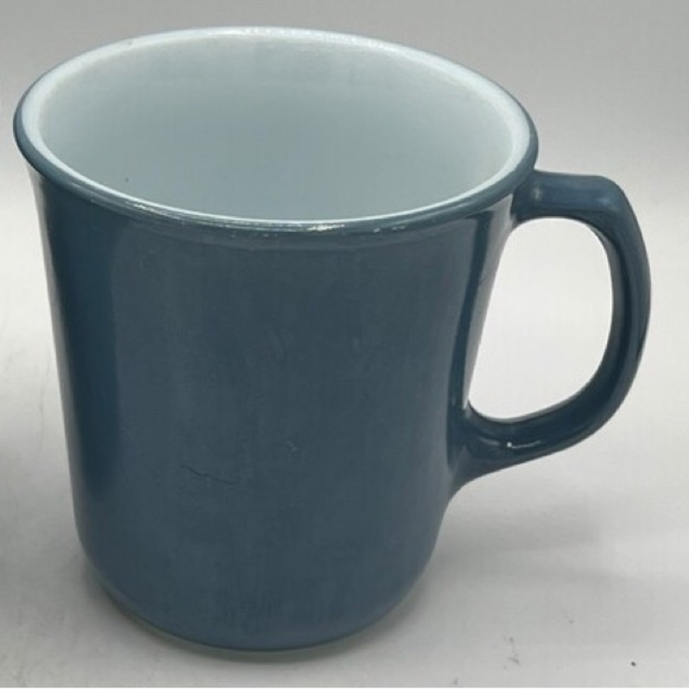 set of 2 Vintage Pyrex Corning Slate Blue White Milk Glass Mug USA 8oz